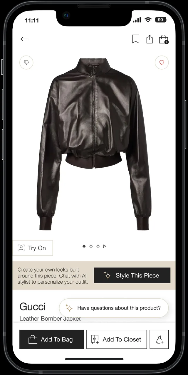 Vêtir product page on mobile with Try On and Style This Piece actions