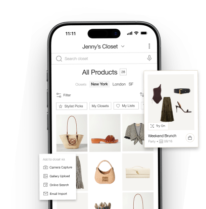 Vêtir closet digitization app showing wardrobe inventory and outfit cards